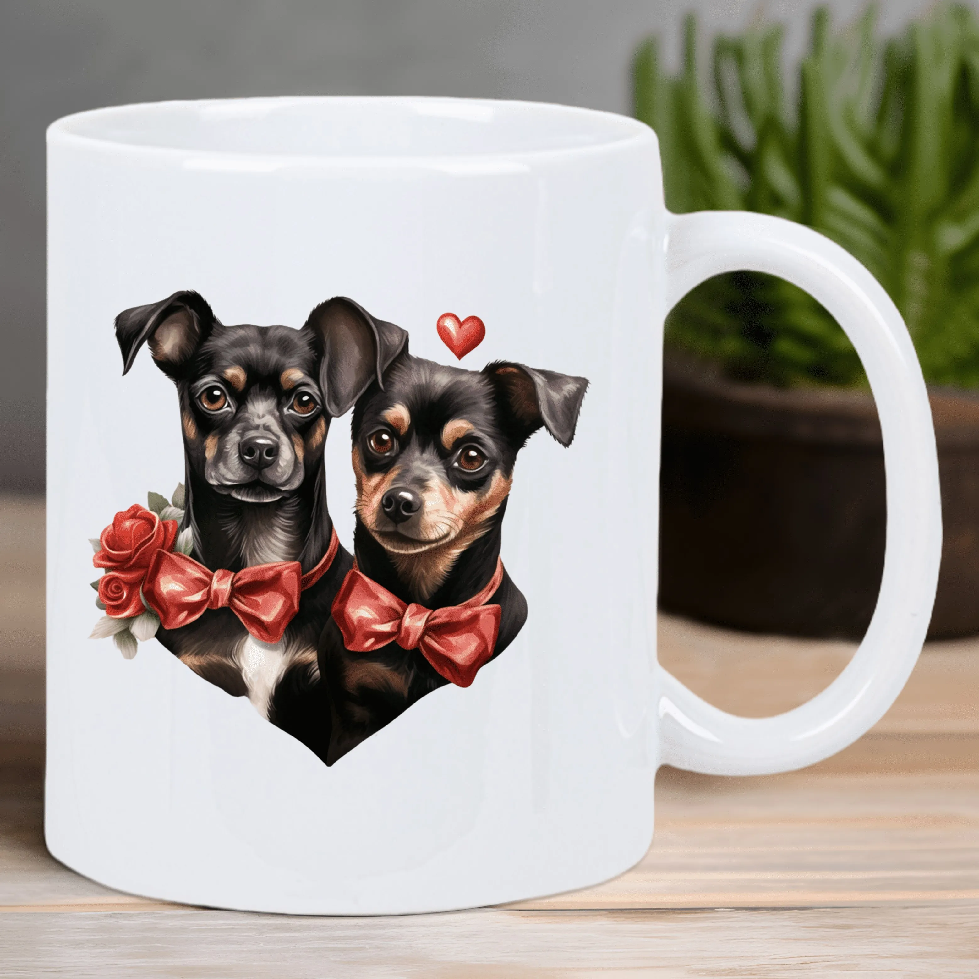 

1pc Valentine's Day Ceramic Coffee Mug with Chihuahua Couple & Red Roses Design - Insulated Reusable White Mug, Hand-Wash Only -