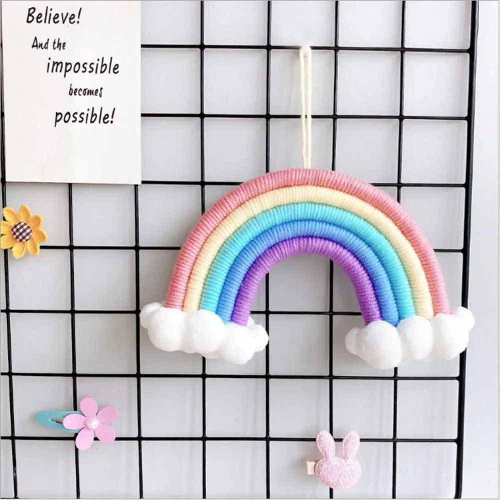 Hand-woven Rainbow Clouds Hanging Decoration Five Strands with Pom Pom Felt Ball Tassel Rainbow Clouds Tapestry Fashion Cartoon