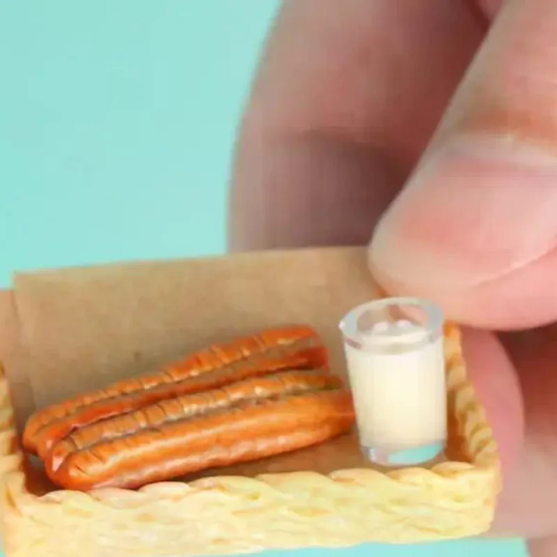 5Pcs Doll House Kitchen Accessories Miniature Ornaments For Dollhouse Soy Milk And Fried Dough Sticks Set Pretend Play Toy Model