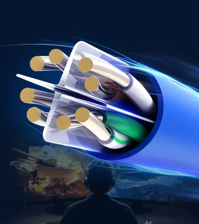 CAT8 PoE (الطاقة عبر إيثرنت) يدعم موصل RJ45 بطول 30 مترًا كابل شبكة مقاوم للمستقبل كابل زمن انتقال منخفض