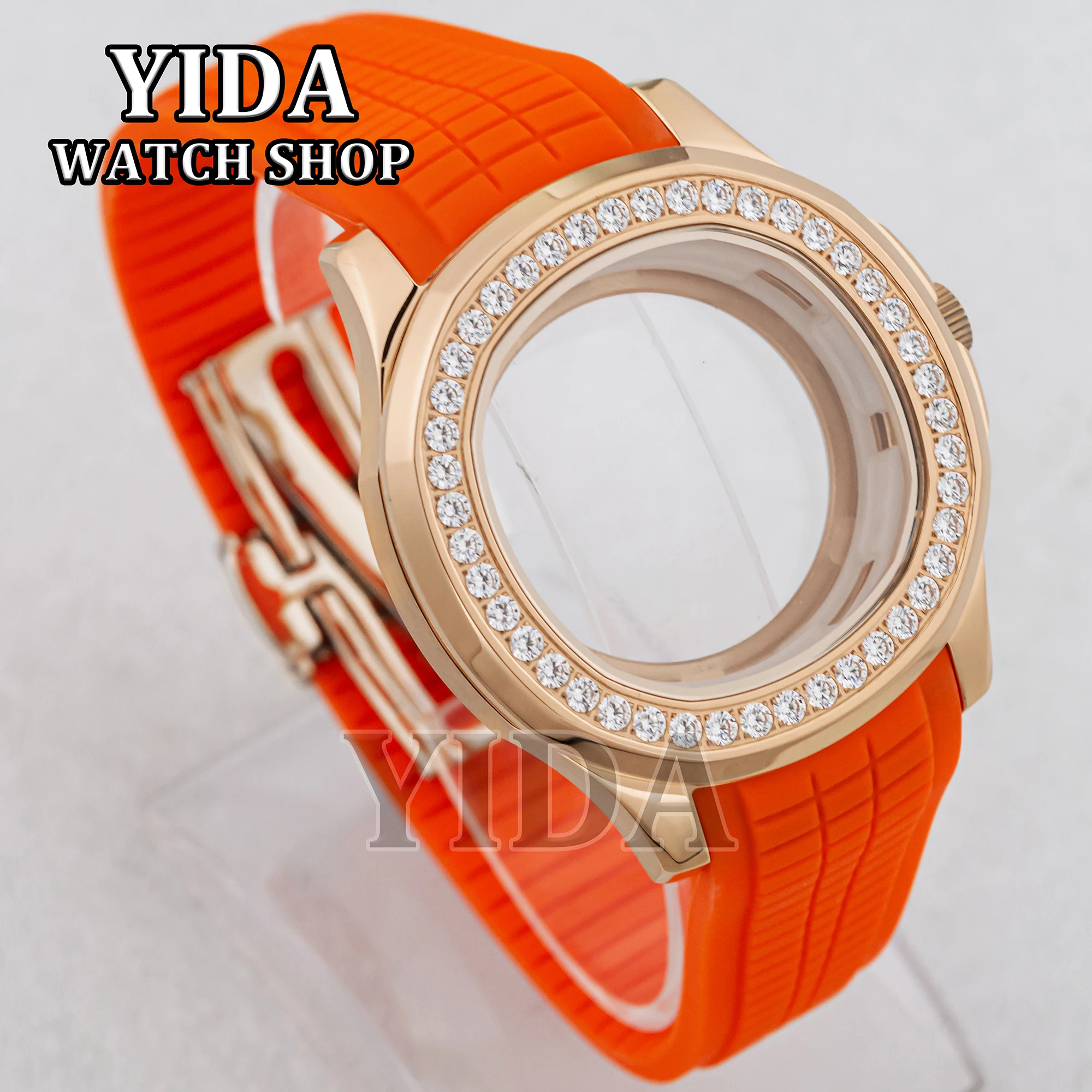 

42MM AQUANAUT Nautilus Diamonds NH35 Case Rubber Strap Sapphire Crystal 10ATM Waterproof Stainless Steel Case for NH36 Movement