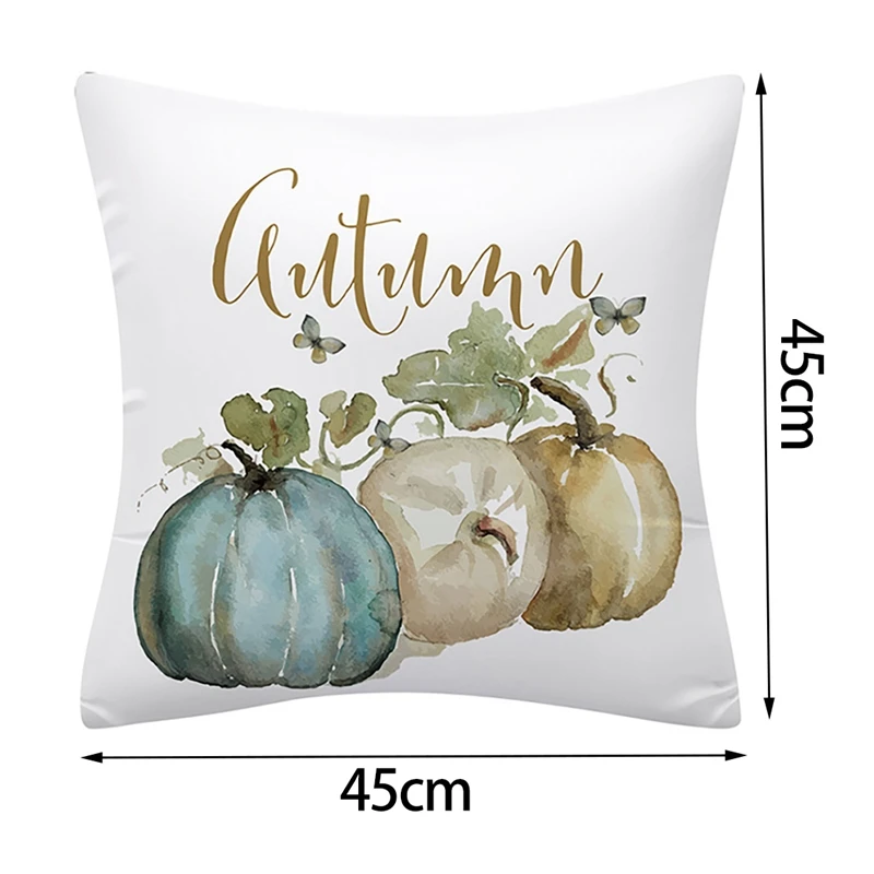 Set Of 4 Autumn Pumpkin Throw Pillow Covers Square Fall Decorative Pillowcases Cushion Couch Cover (18X18 Inch)