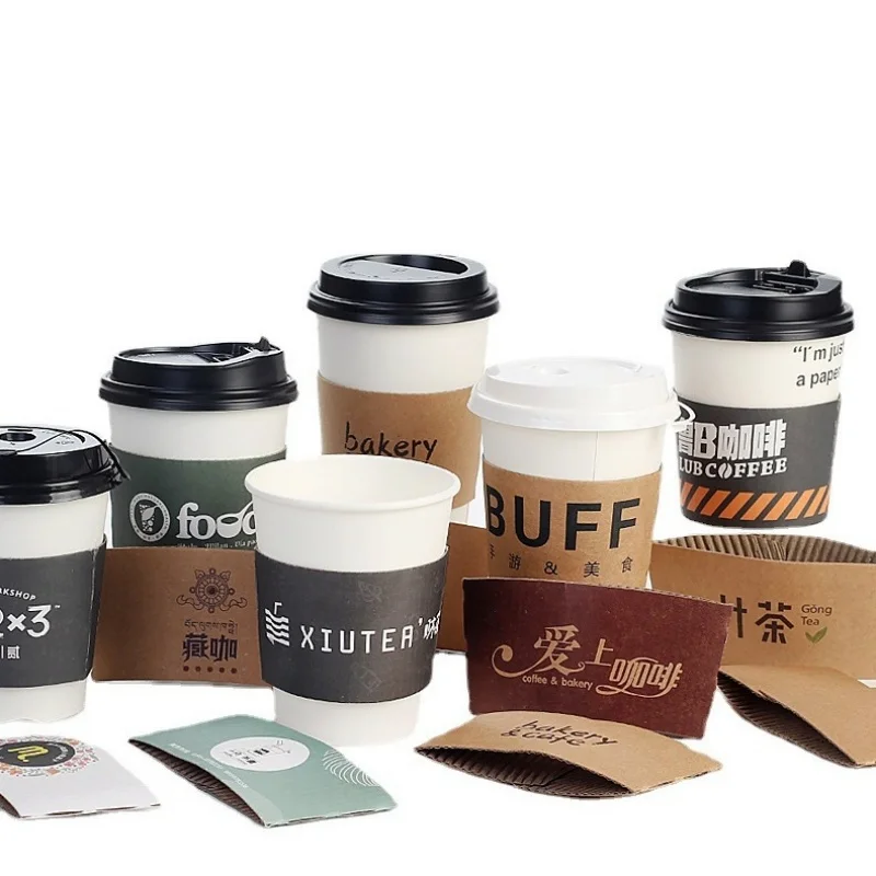 Corrugated Kraft Paper Cup Sleeve,Insulated Cup Holder,Insulated Cup Holder,Custom Disposable,Hot and Cold Drinks,1000PCs,Wj49