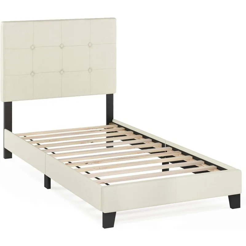 Struttura letto con piattaforma imbottita capitonnè Laval Button, doppia, lino