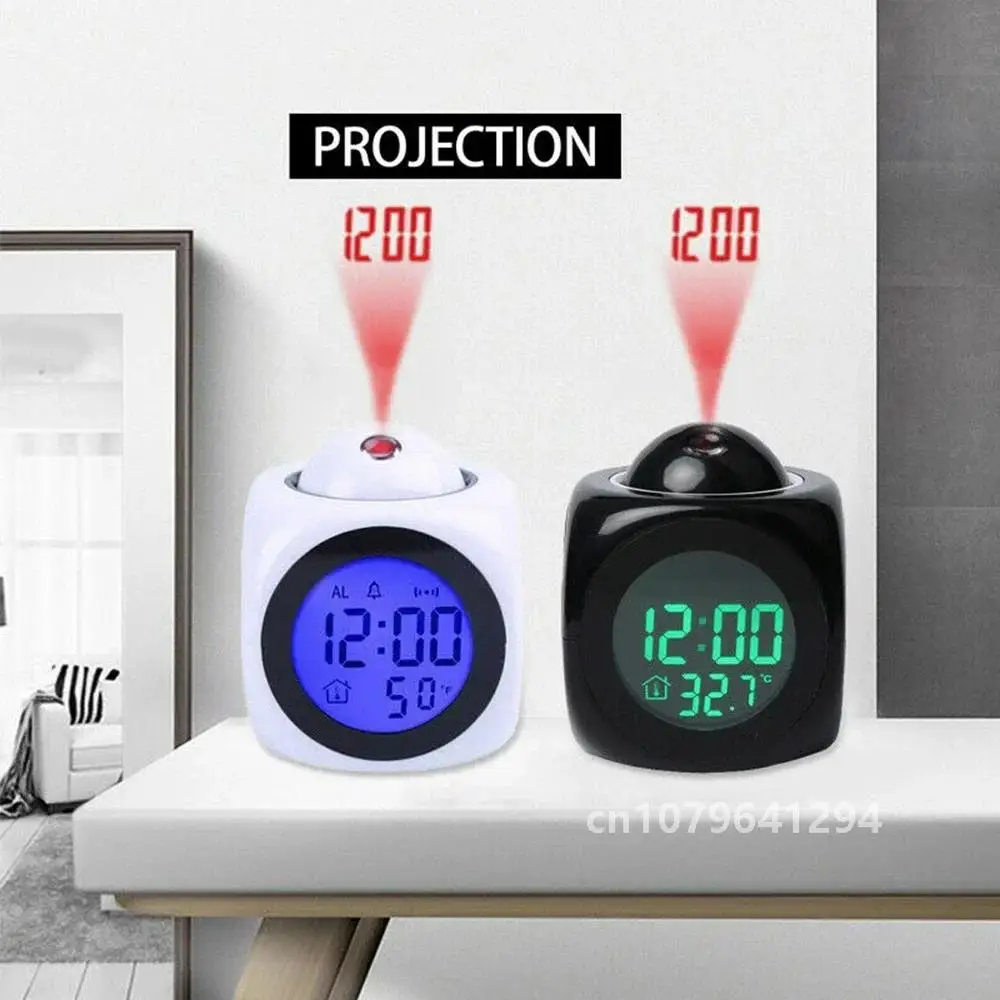 Projection Alarm Clock Ceiling Display Snooze Desk Table Clock Voice  Digital Projection Clock Temperature Time Display Clock