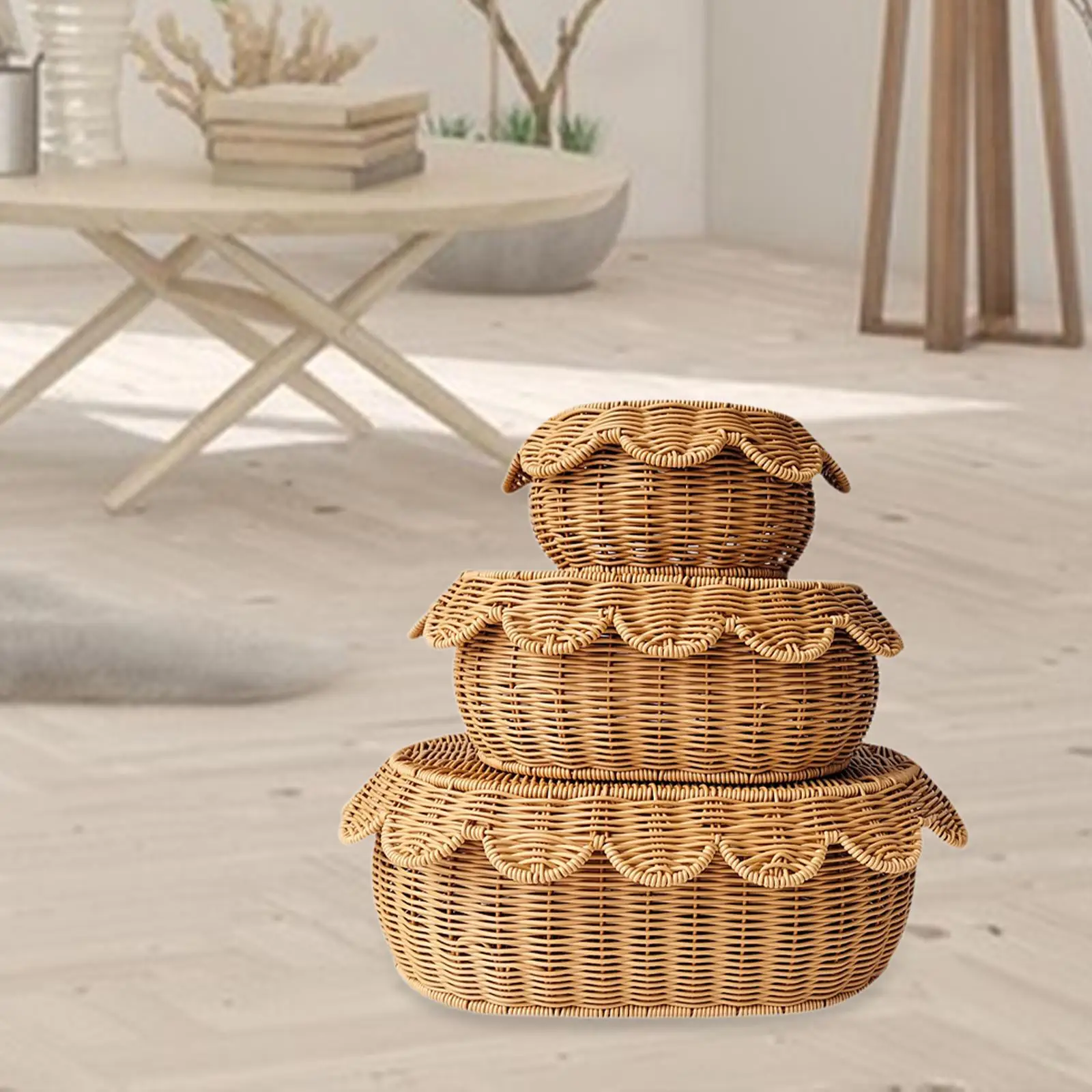 Hand Simulated Rattan Woven Basket Set Woven Breads Baskets for Living Room