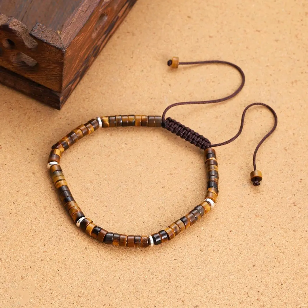 2x4mm Natural Stone Tiger Eye Beads Bracelet for Women Men Bohemia Healing Balance Adjustable Minimalist Bracelets Jewelry