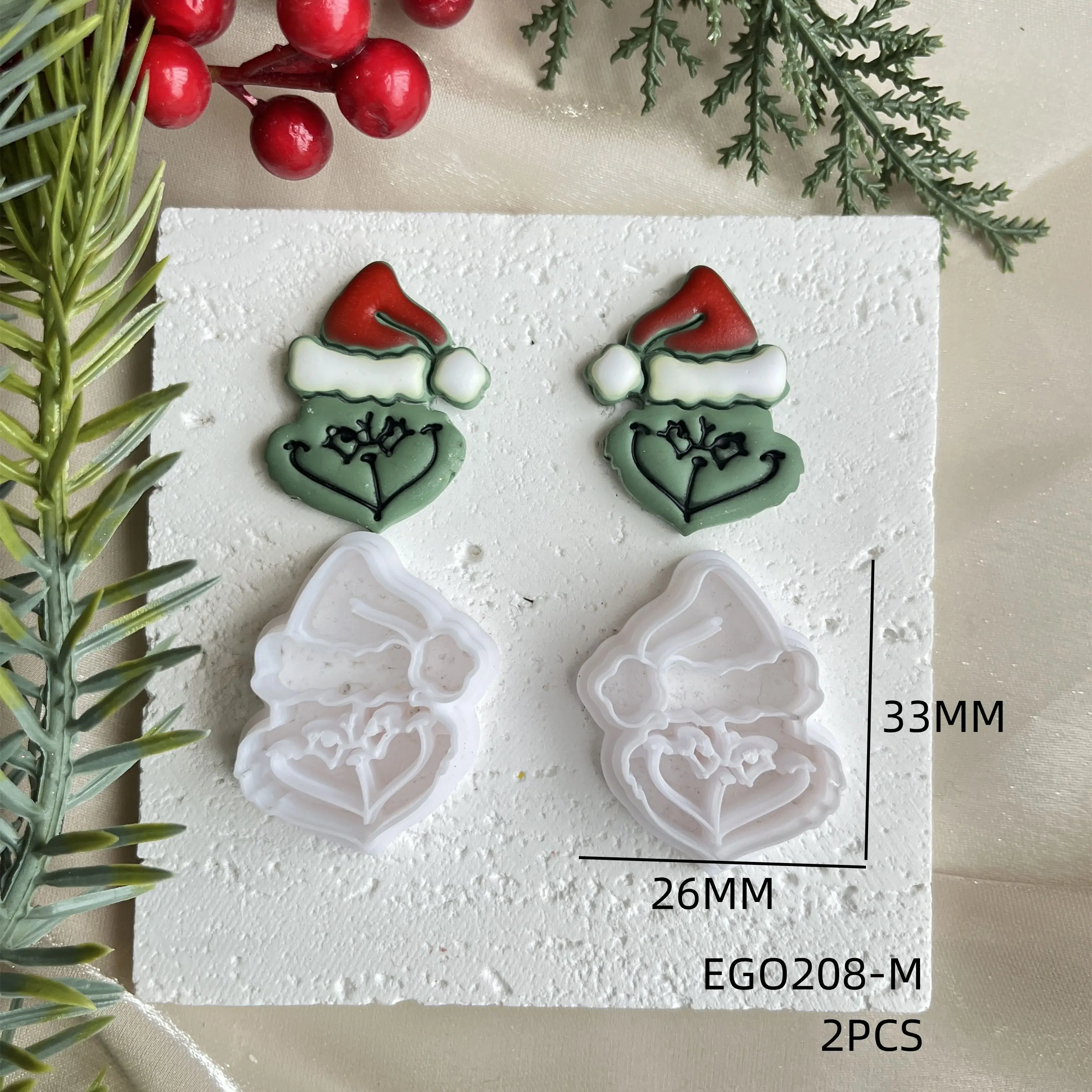 Cortador de galletas de Navidad de Papá Noel GRINCH, 3 tamaños, 2 versiones de corte, molde para hacer pendientes, herramientas de arcilla