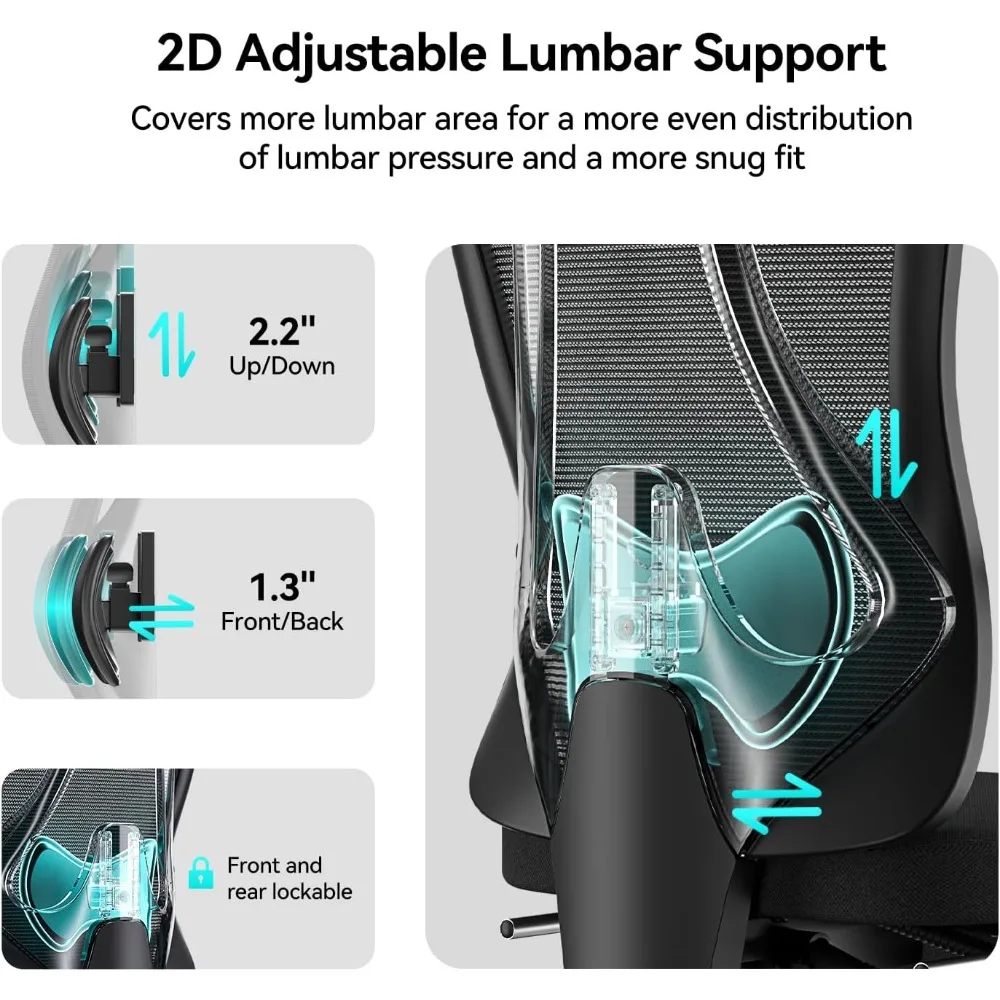 Kursi Kantor Ergonomis Hbada P3 Pro dengan Penyangga Lumbar yang Dapat Disesuaikan 2D, Kursi Meja Kantor dengan Sandaran Kepala dan Sandaran Tangan yang Dapat Disesuaikan 3D