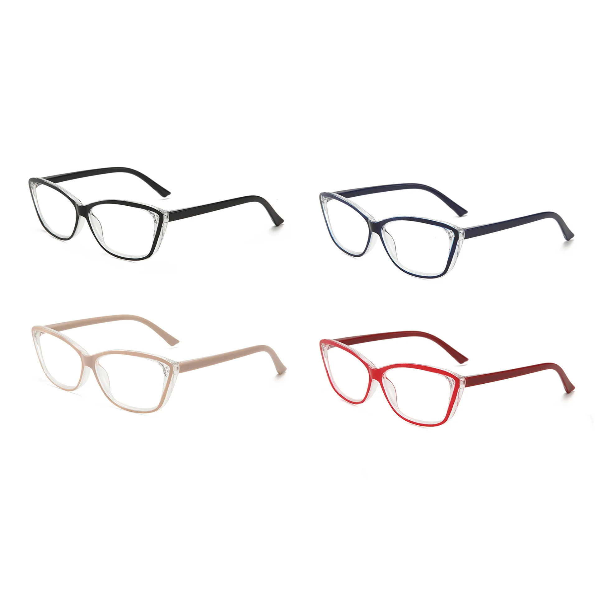 キャットアイ老眼鏡 4 個、超軽量で、スプリングヒンジ付きで快適な締め付け感のないフィット感を実現します。