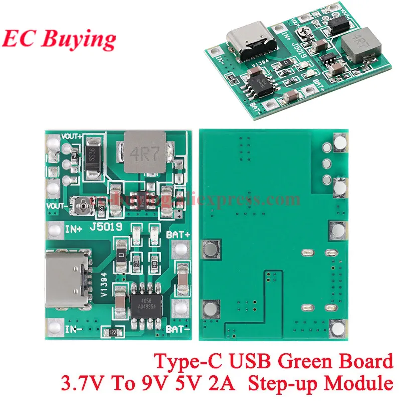 1Pc-10Pcs 3.7V To 9V 5V 2A DC-DC Step Up Boost Module 18650 Lithium Battery Charging Discharging Board Type-C Booster Converter