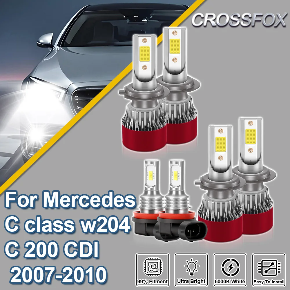 CROSSFOX para Mercedes Clase C w204 C 200 CDI 2007 2008 2009 2010, bombillas LED de alta calidad para faros delanteros turbo, Canbus, ampollas para faros