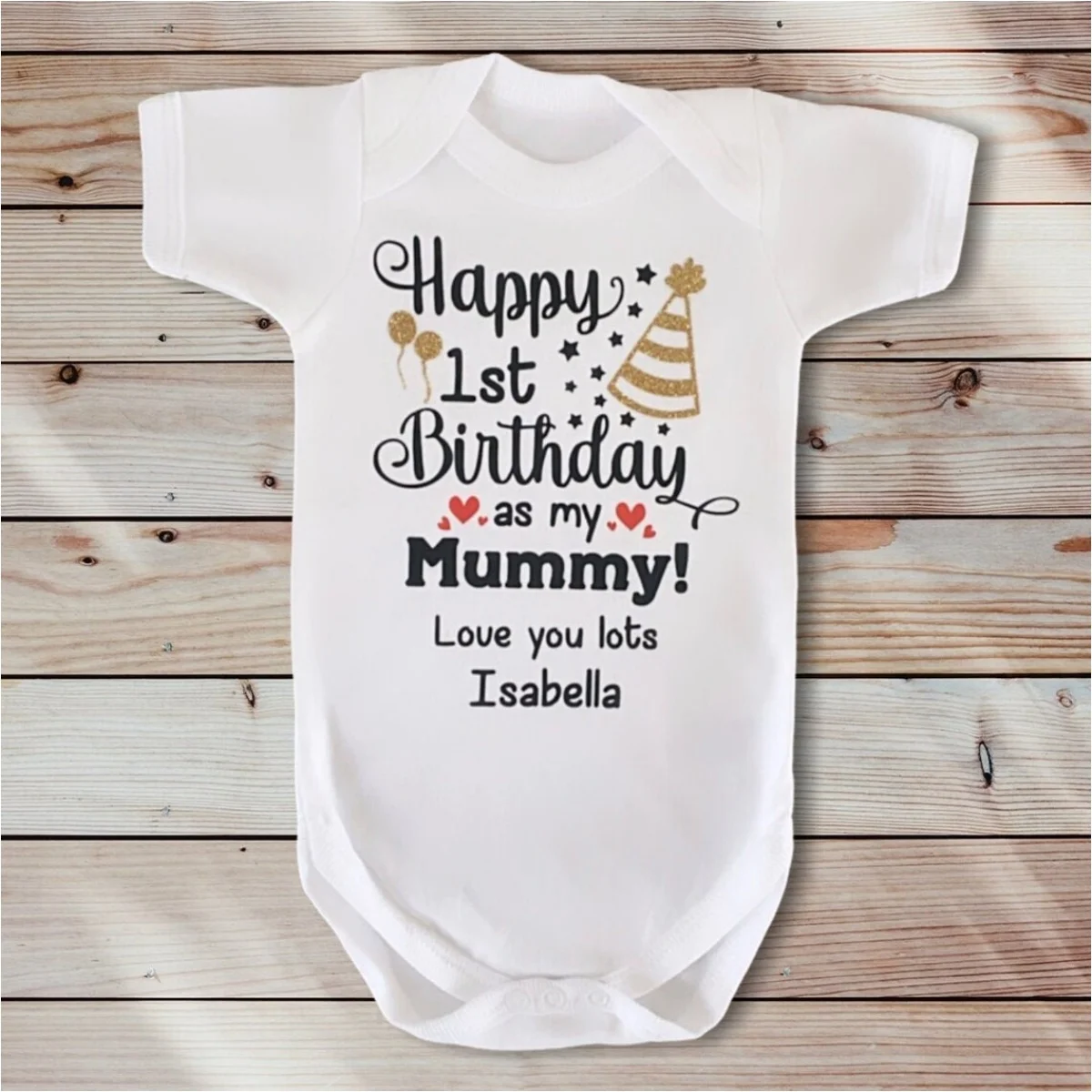 Custom Happy 1st Birthday As My Mummy Baby Grow, Personalised Baby Bodysuit, Customised Happy Birthday Mummy Baby Vest