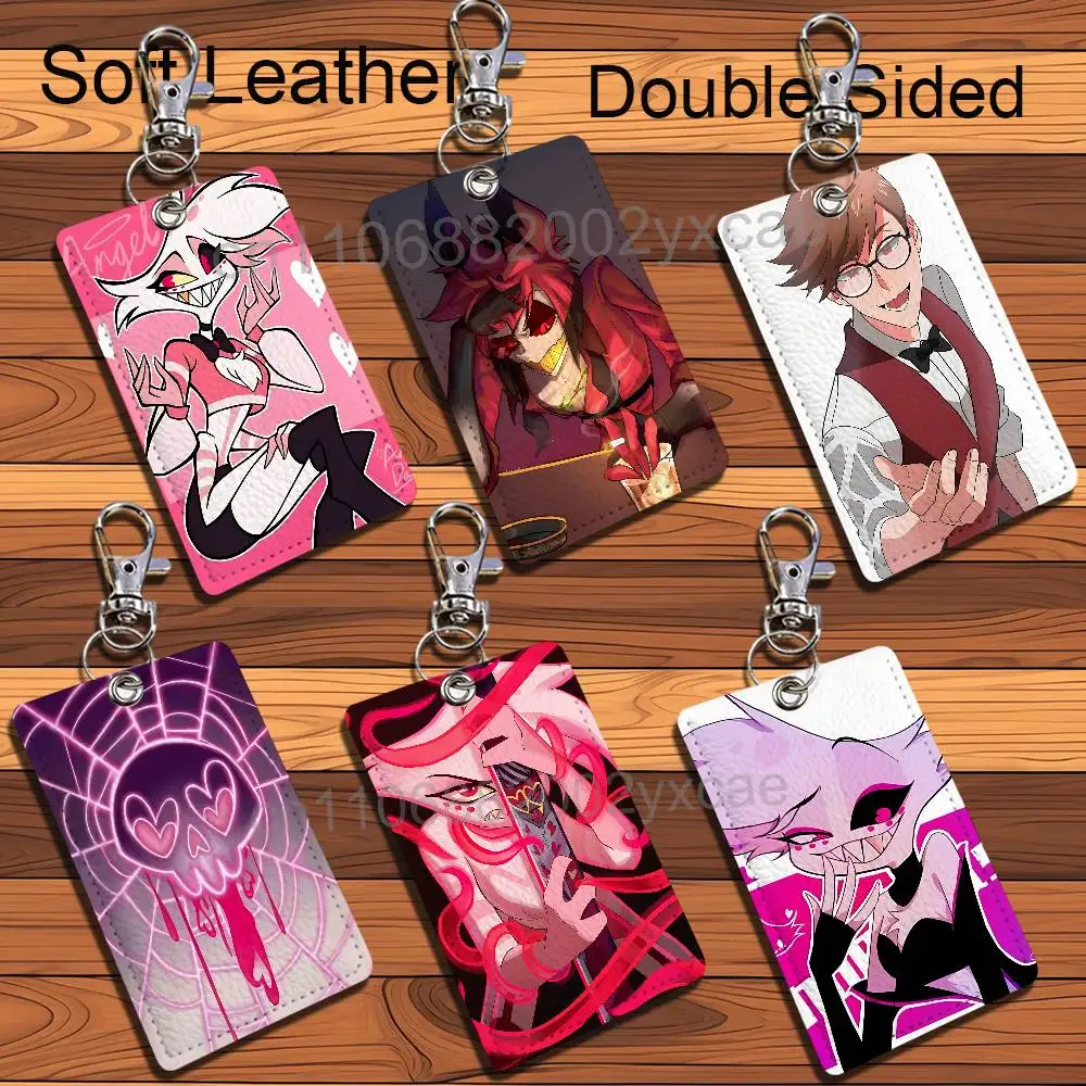 Angel Dust Alastor Hazbin Hotel Rectangle ID Card Case Keychain Access Card Bag Key Tag Ring Leather Card Holder Key Ring Access
