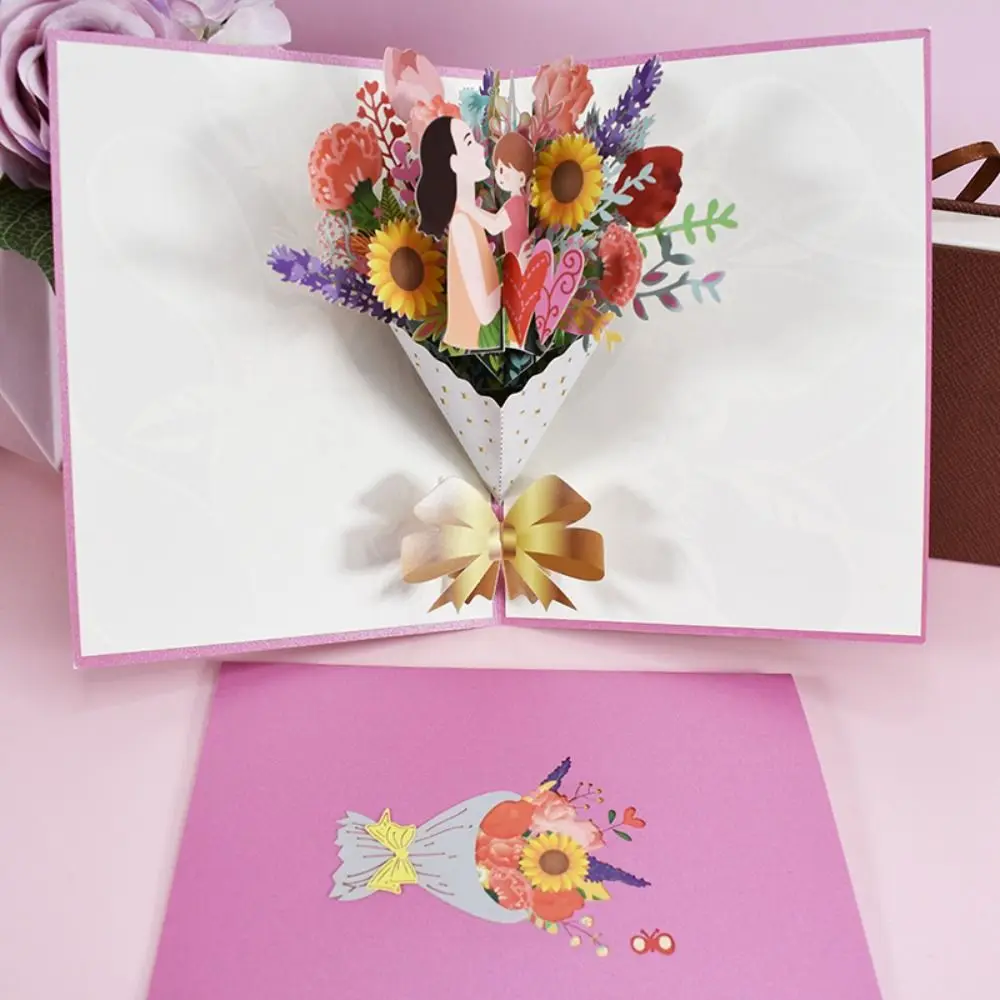 

New For Mom&Wife Get Well Sympathy Mother's Day Blessing Card Flower Greeting Cards 3D Bouquet Card Pop Up