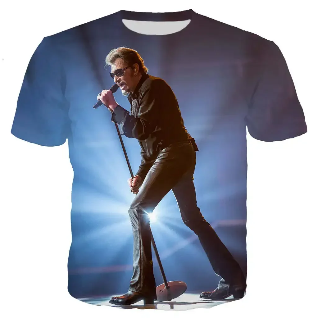 Fashionable Johnny Hallyday Summer Street Style Fashion T Shirt 3D Printed T-shirt Round Neck Casual Short Sleeve