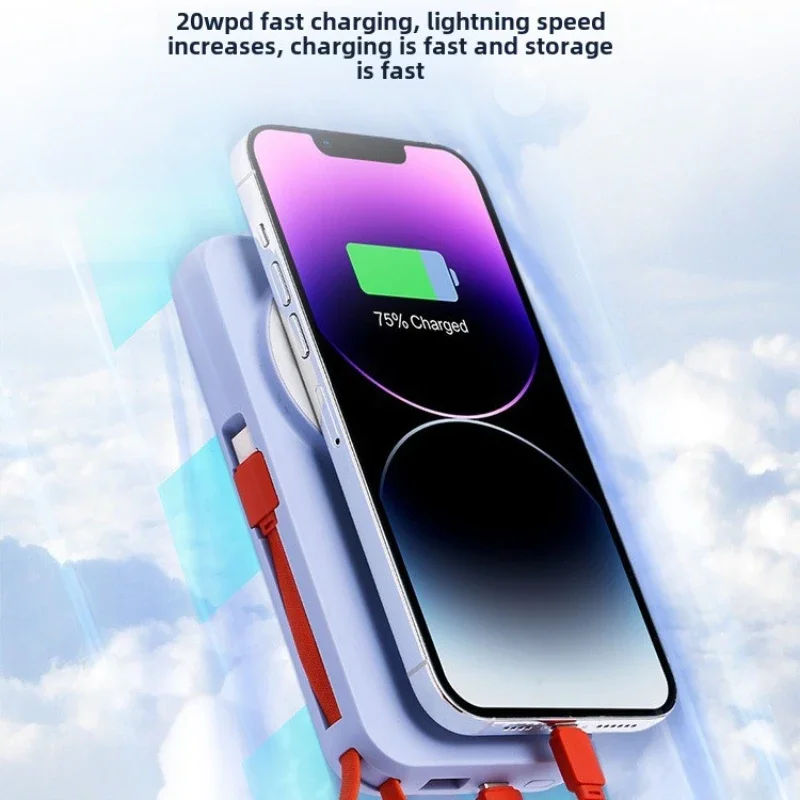 10000mAh Magnetic Wireless Power Bank พร้อมสายเคเบิลสําหรับ Apple Watch แบบพกพา Fast CHARGING ภายนอกสําหรับ iPhone 15 Samsung