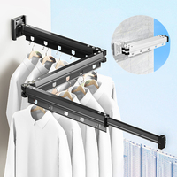 Extendable Clothes Hanger Indoor Retractable Cloth Drying Rack Space Saving Home Laundry Clothesline Wall Mount Clothing Rack