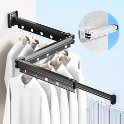 Extendable Clothes Hanger Indoor Retractable Cloth Drying Rack Space Saving Home Laundry Clothesline Wall Mount Clothing Rack