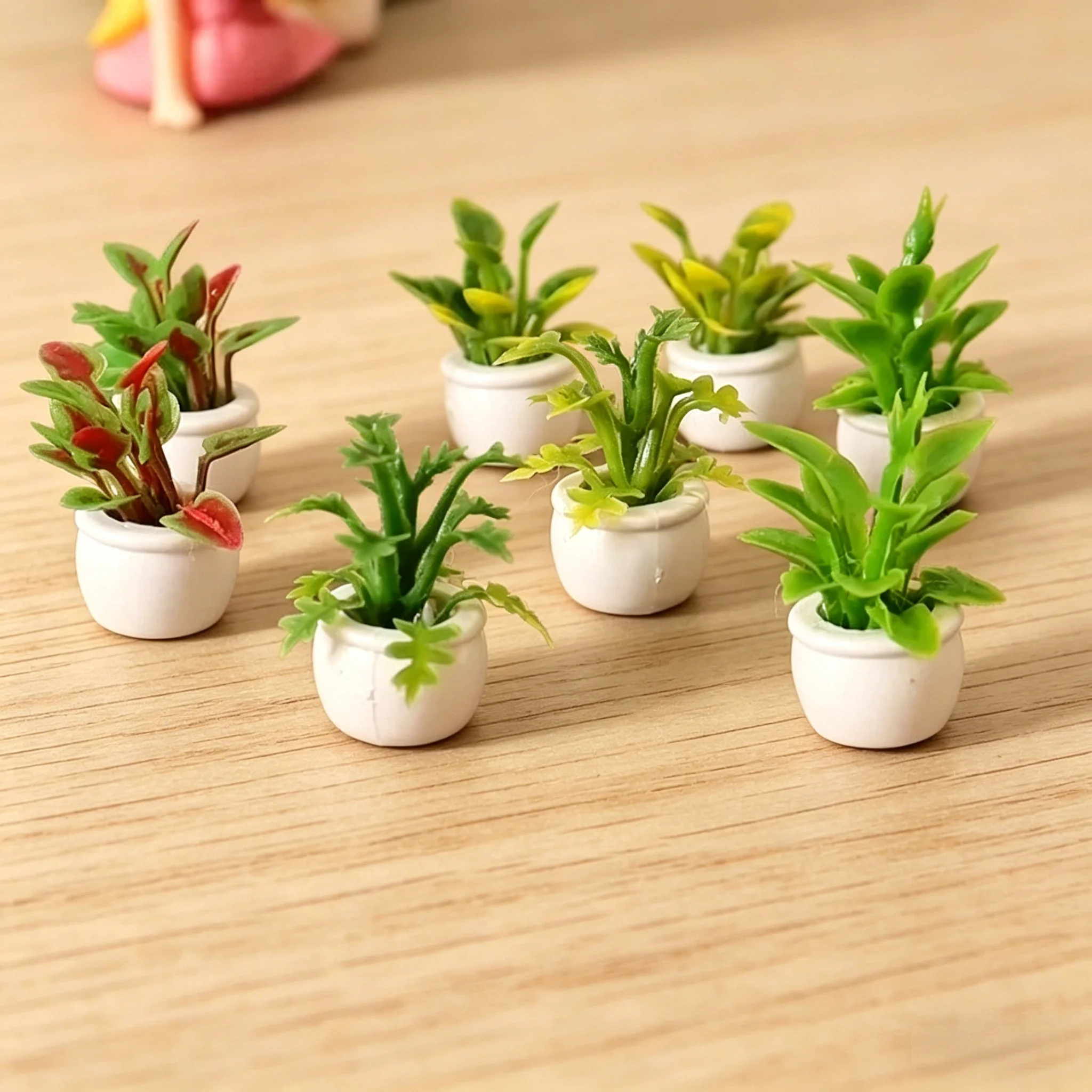 4 peças de mini plantas em vasos para casa de bonecas 1:12, decoração realista de bonsai verde