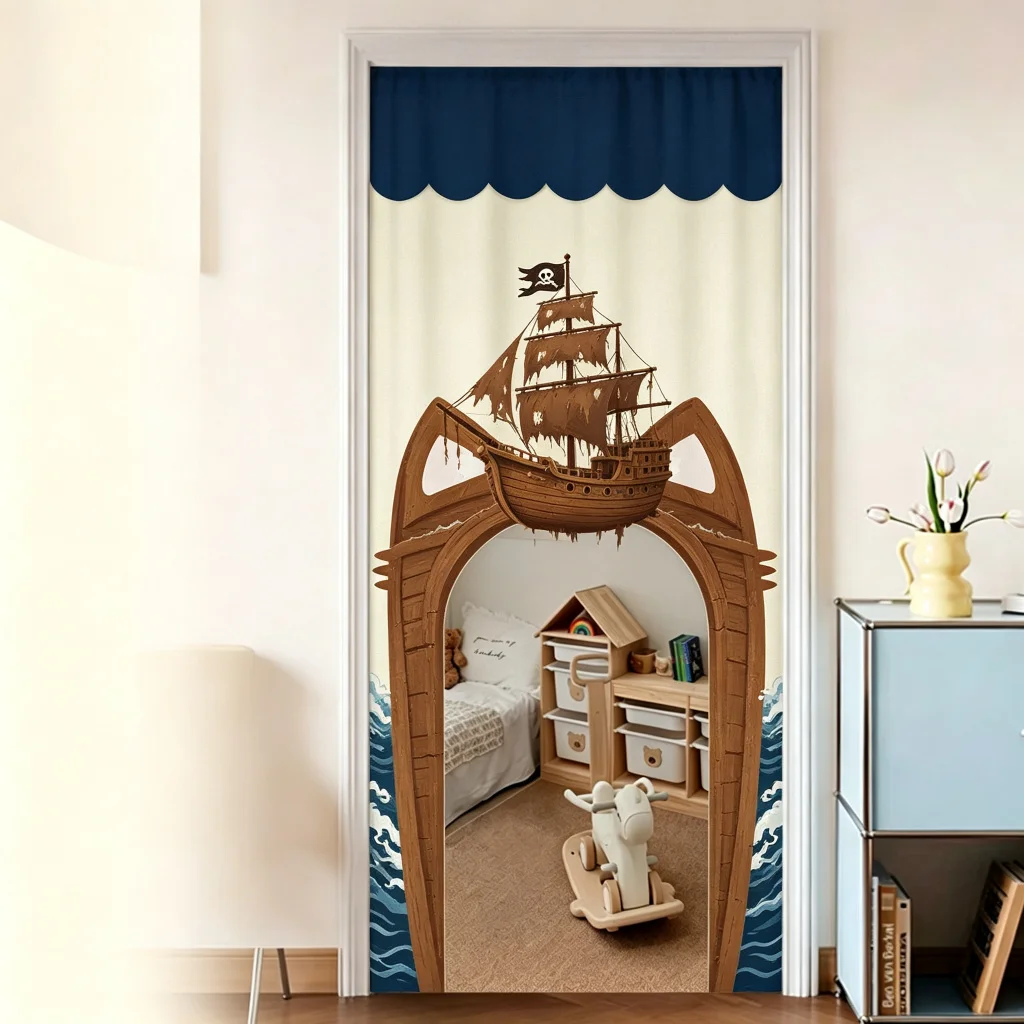 VIKAMA Whale Arched Half Door Curtain Kids Room Bedroom Nursery Cotton Linen Short Curtain Privacy Partition Home Decor