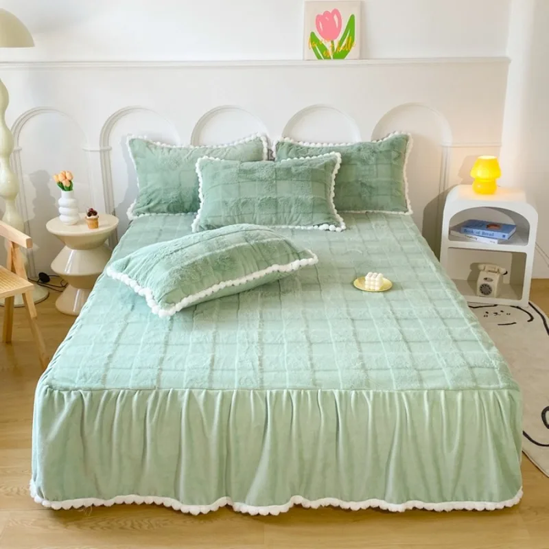 Tutu velvet edge milk velvet bed skirt single piece thickened winter coral velvet sheet non-slip bedspread cover ugly