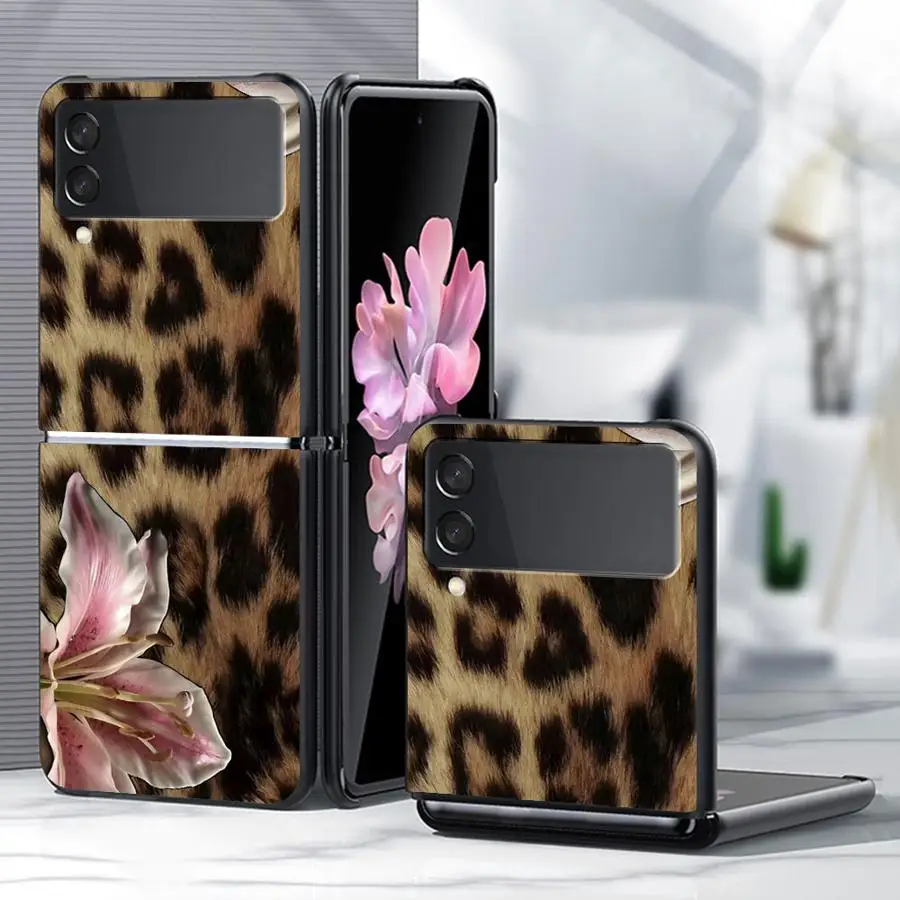 Phone Cover Case for Samsung Galaxy Z Flip 8 Flip7 FE Flip5 Flip6 Flip3 Z Flip 7 6 5 4 3 Flip4 Leopard Texture Creative Flowers
