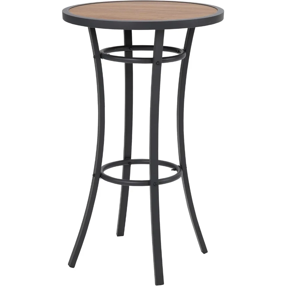

Bar Height Patio Table, 40-Inch Outdoor Pub Table Bistro Table with Wooden-Like Table Top & Metal Frame