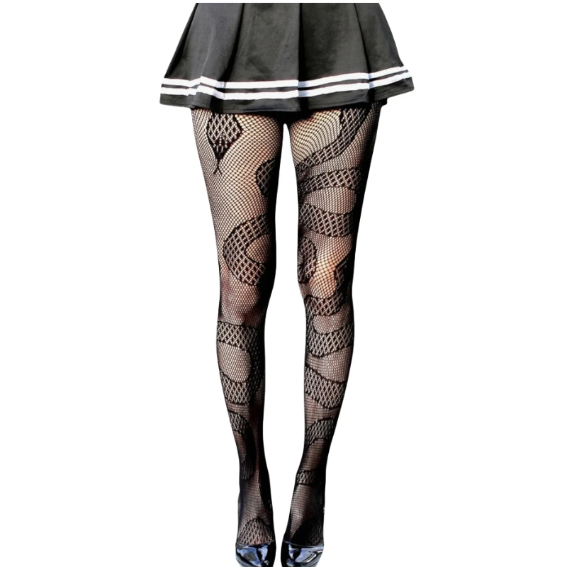 shengrenmei High Waist Pantyhose Sexy Suspender Socks Plus Size Lingerie for Women Garter Fishnet Thigh High Snake Style Tights