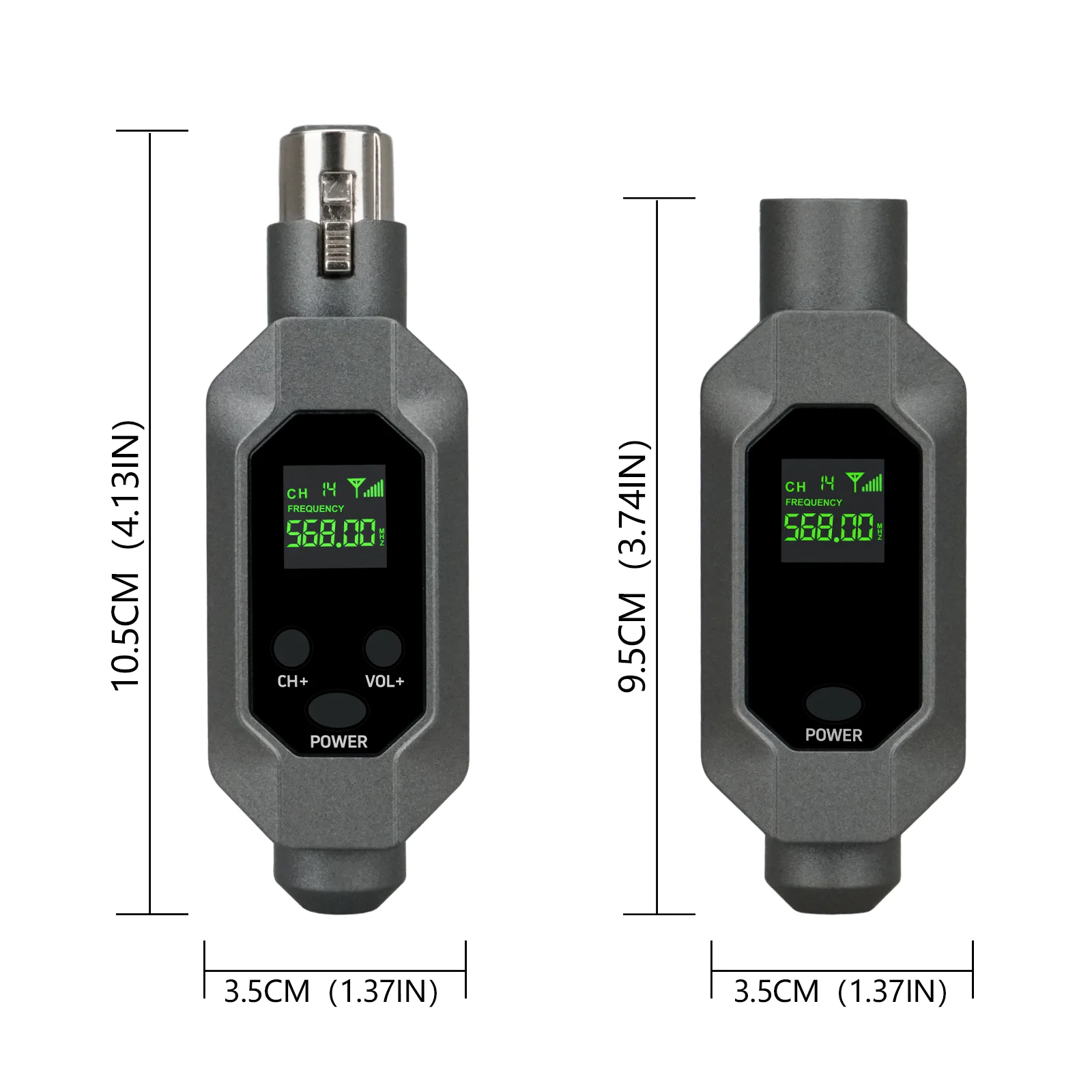 Wireless microphone transmitter receiver plugged into XLR microphone wireless system, suitable for 48V capacitive microphone