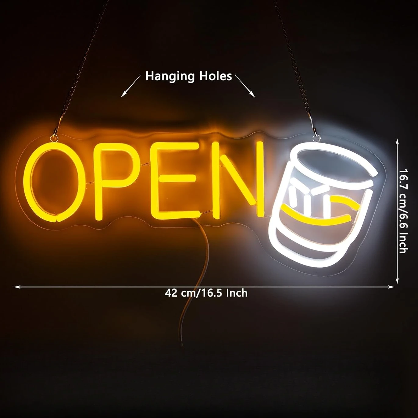 Whiskey Open Neon Light Sign USB Dimmable LED Neon Sign for Bedroom Livingroom Club Bar Man Cave Party Gifts Wall Decor