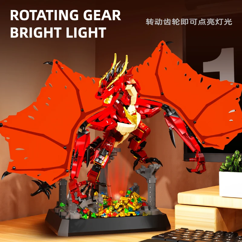 1736pcs MOC Technical Creativity Fire Dragon Smaug Building Blocks Bricks Assembling Model Toys for Children Birthday Gift Set