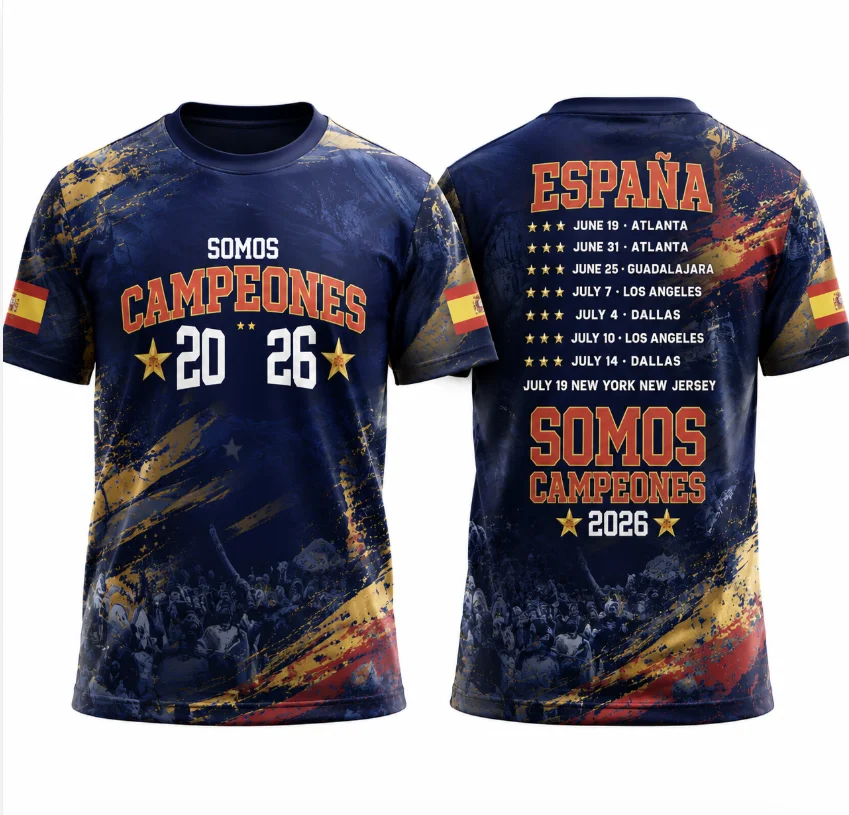 2026 Spain Impression T-shirt - Men's Vintage Elegant Printed Casual Short-Sleeved Sport Shirt - Summer Casual Breathable Shirt