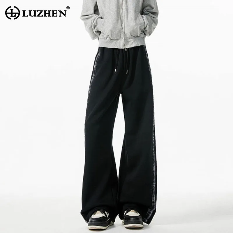 

LUZHEN 2025 New Stripe Printed Fleece Straight Casual Pants Men Fashion Loose High Quality Elastic Waist Male Sweatpants JY4915