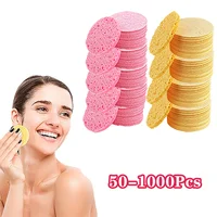 50-1000 Uds. Esponja de pulpa de madera Natural para lavado de cara, esponja de espuma para lavado de cara, esponja cosmética para limpieza facial