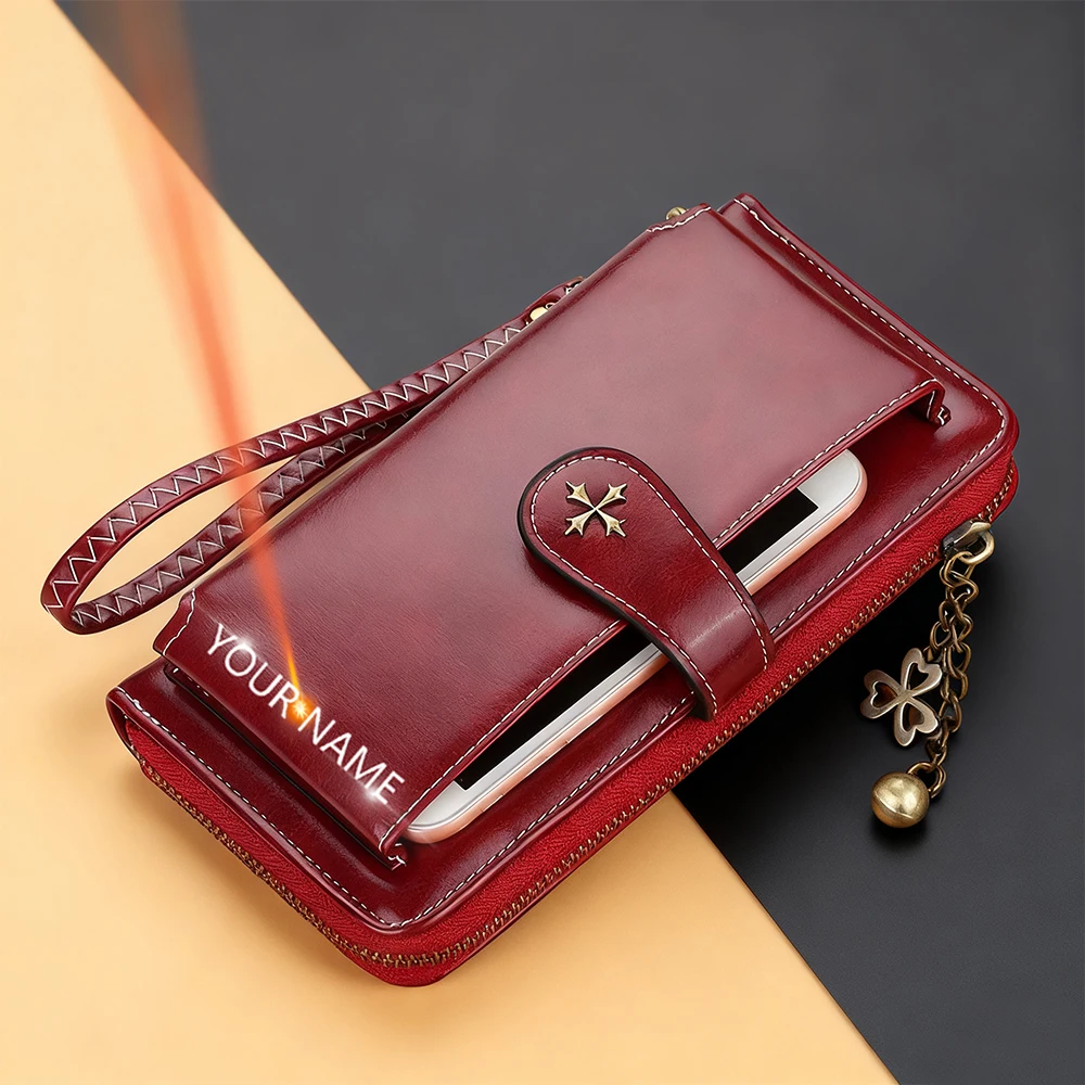 Baellerry Women's Large Capacity Wallet Handbag Phone Bag Name Engraving Card Holder Zipper Coin Purse And Money Clip for Girls