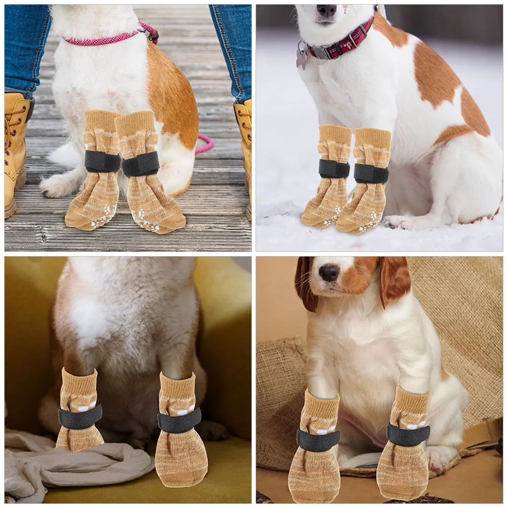 Washable Anti Slip Dog Socks 4 Pack Cotton Paw Protectors for Hot Pavement Cold Floors Indoor Outdoor