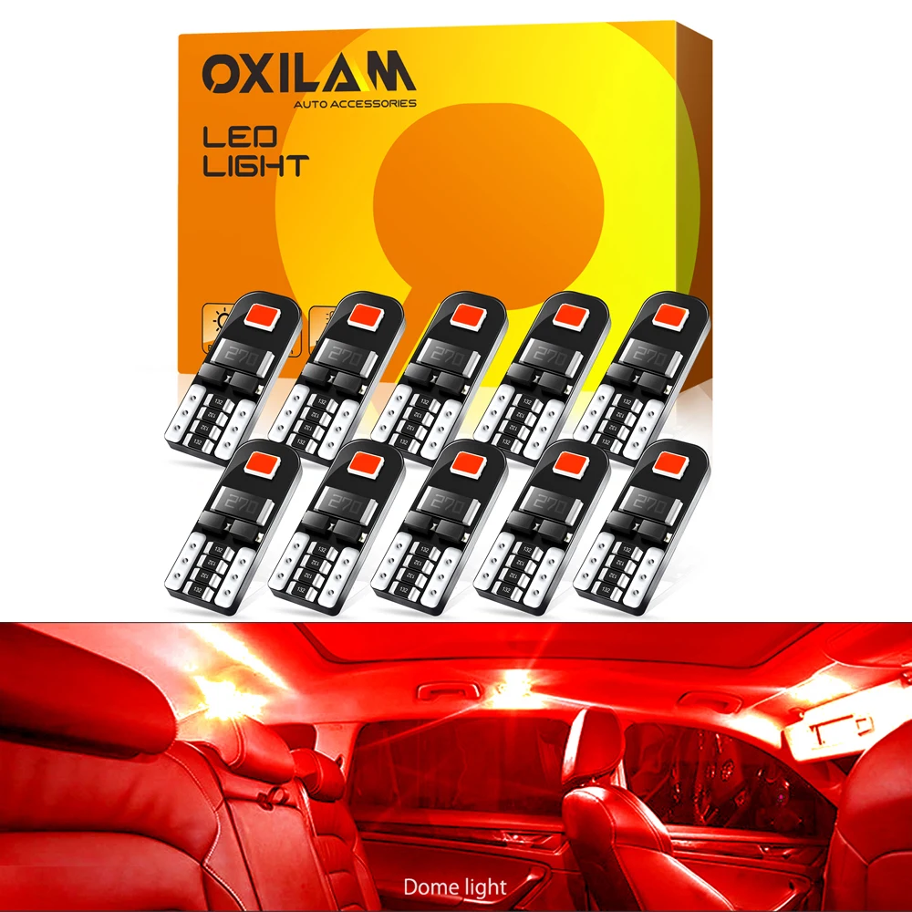 10Pcs T10 LED Canbus Error Free W5W 194 168 WY5W LED Bulbs Red 12V Car Interior Map Dome Lights Parking Light Auto Signal Lamp