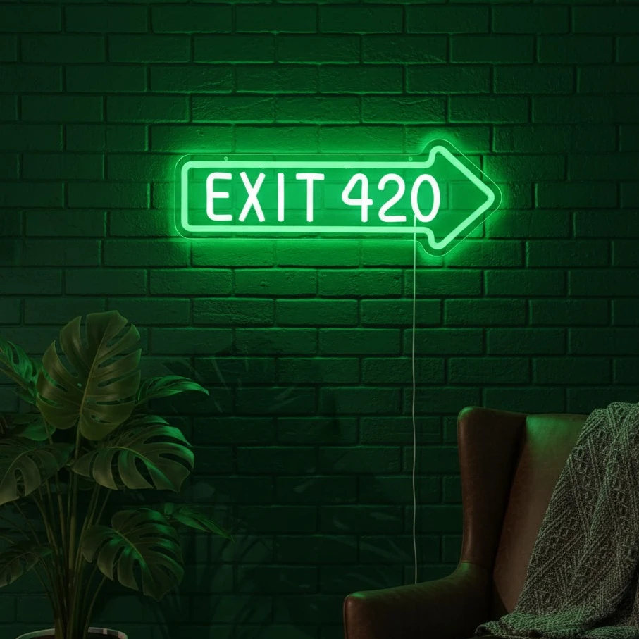 Exit 420 Neon Light Sign USB-Powered Wall-Mounted Large Single-Color LED Bedroom Man Cave Bar Party Decor Birthday Holiday Gift