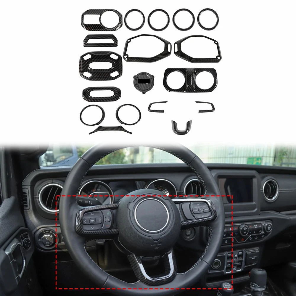 

18 Pcs ABS Car Inner Decoration Cover Trm Kit for Jeep Wrangler JL 2018-2023 Car Interior Decorative Covers Stickers Accessories