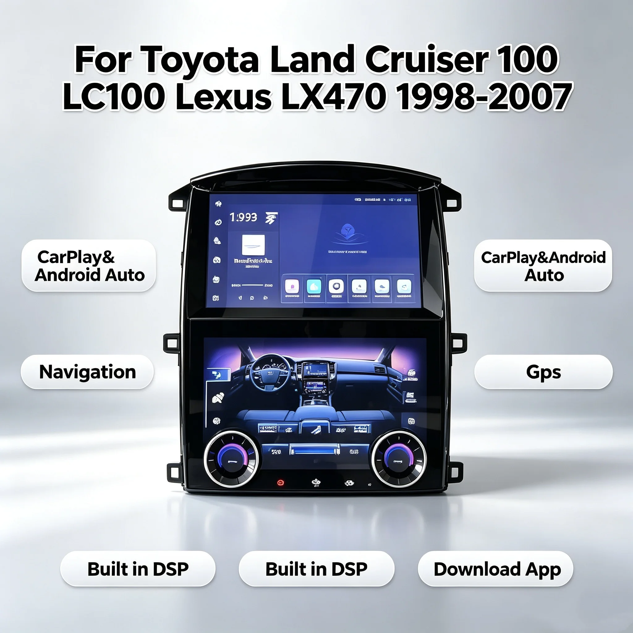 Android15 Car Dual Screen For Toyota Land Cruiser 100 LC100 Lexus LX470 1998-2007 Car Multimedia+air Conditioning Control System