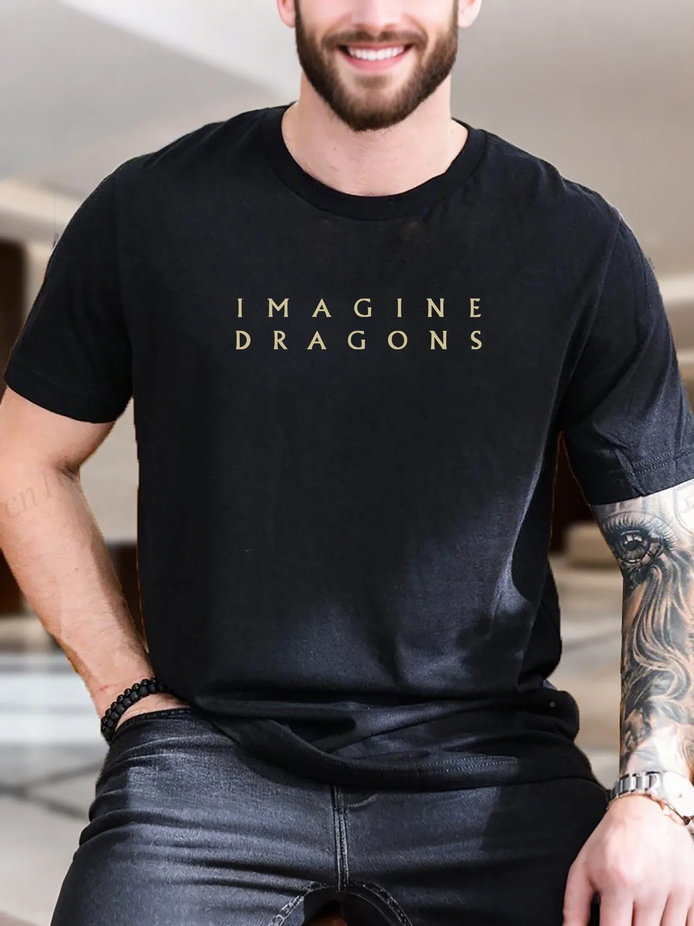 New Arrival Fashion Men's Printed Short Sleeve T-Shirt Soft Breathable 100% Cotton Giraffes in Field with Dog Cat Print Casual D