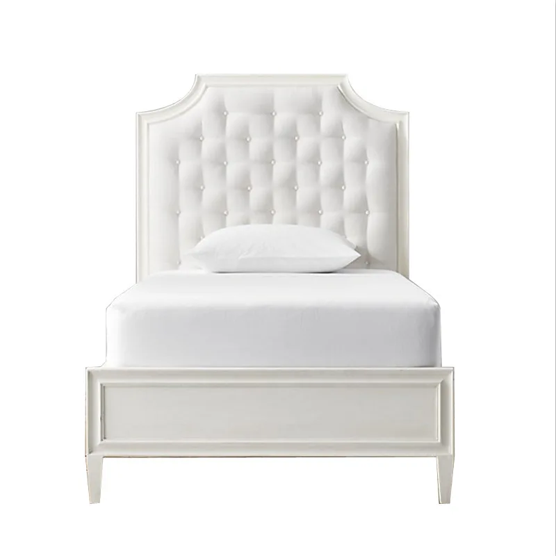 

American solid wood bed single bed children's boy girl bed oak simple modern fabric white 1.5 meters