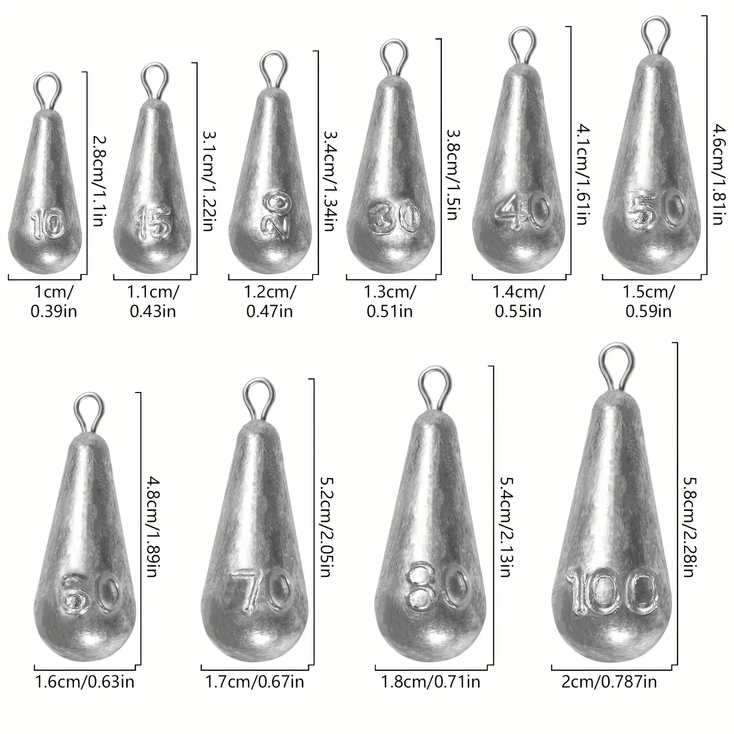 Fishing Weights Sinkers, 10 Sizes Teardrop-Shaped Fishing Lead Sinkers, Bass Casting Drop Shot Weights for Saltwater Freshwater