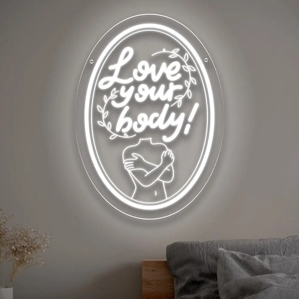 Letrero de neón LED Love Your Body, Floral, alimentado por USB, regulable para la positividad corporal, dormitorio, sala de Yoga, masaje, Spa, decoración, regalo de amor propio