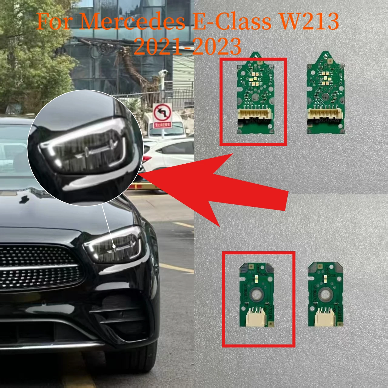 White Angle Eyes LED DRL Daytime Running Light & Turn Signal Module Chips LED Board For Mercedes E-Class W213 2021-2023 Facelift