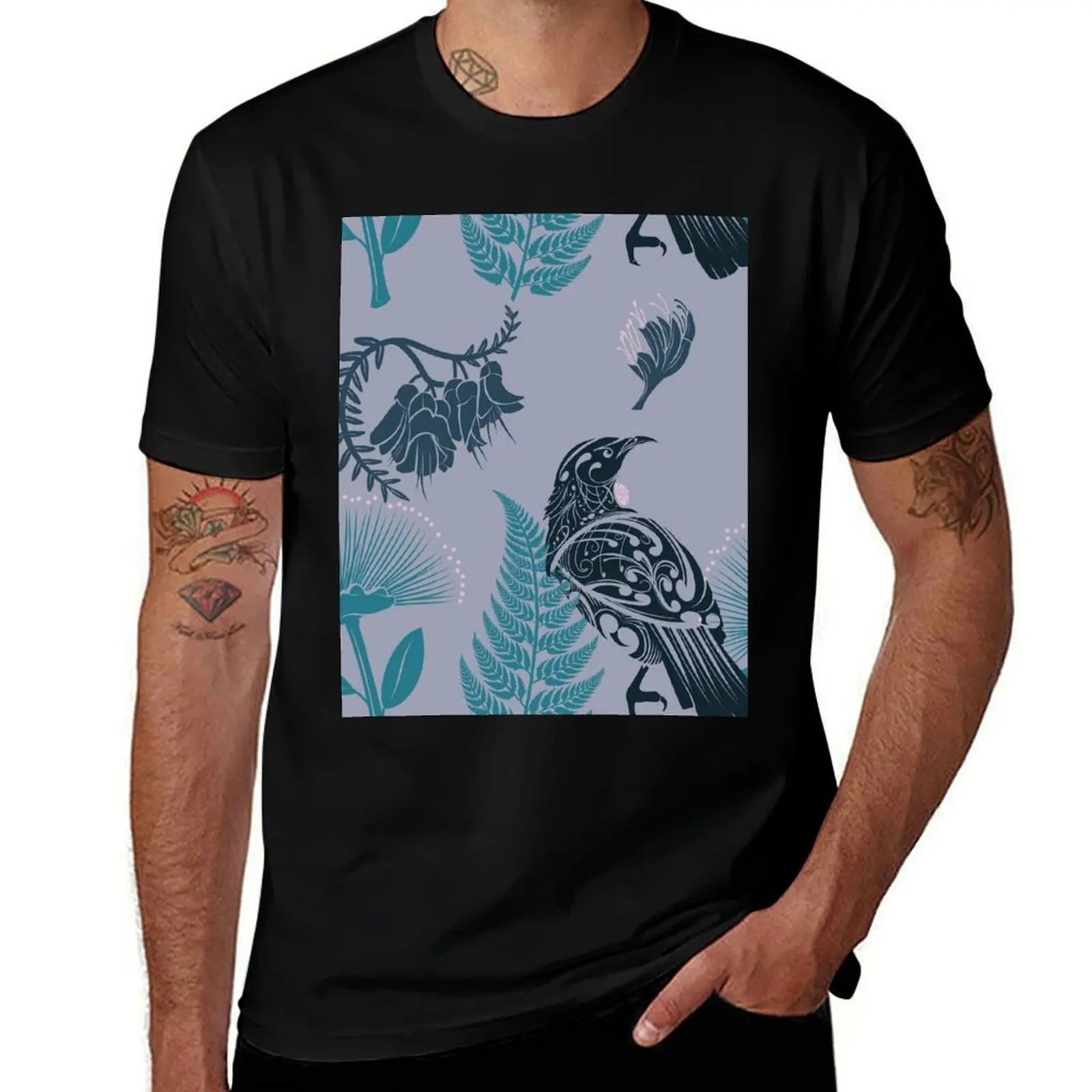 

New Zealand Native Tui Bird on a Grey background. T-Shirt funny t shirts cotton man t shirts for men t shirt man plain T-Shirt