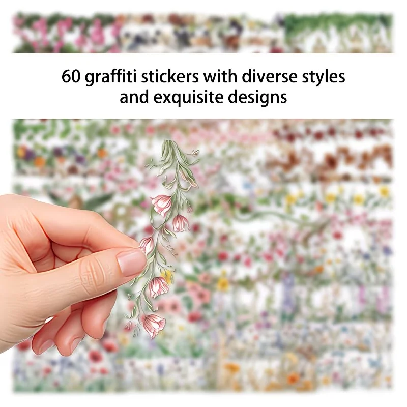 60 florale Tagebuch-Spitzenaufkleber und wasserfeste Aufkleber eignen sich für Laptops, Kühlschränke, Koffer, Desktops und Schneidegeräte – Detail 6