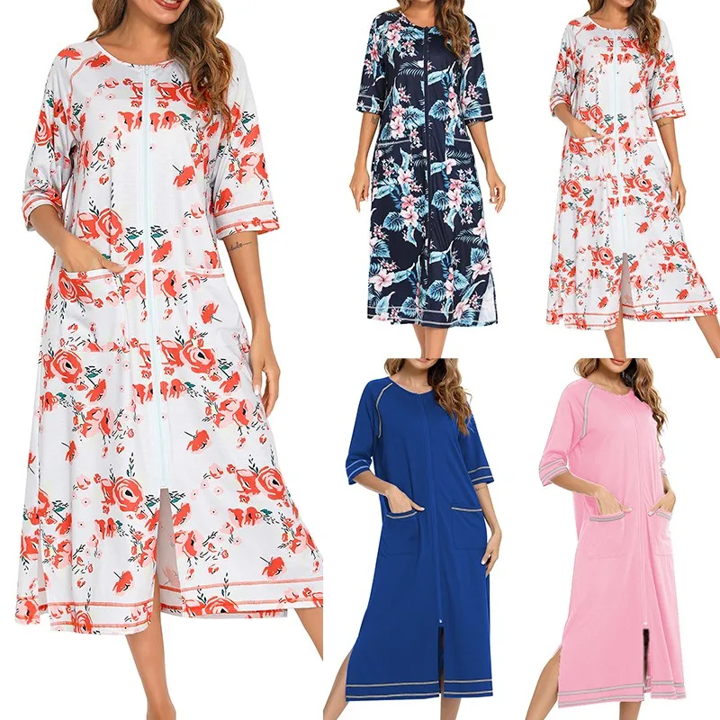 Elegant Women's Zipper Front Cotton Duster Robe
