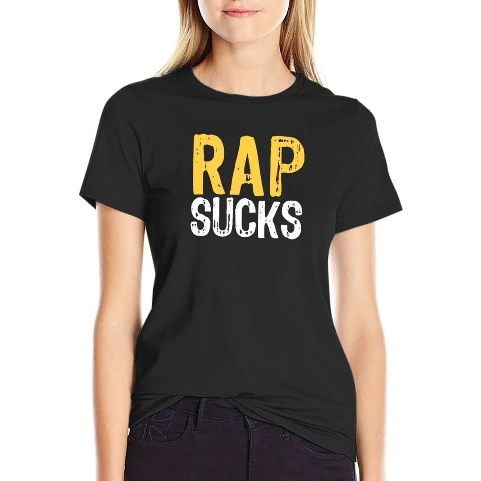 Rap Sucks T-Shirt blacks sports fans graphics workout shirts for Women loose fit